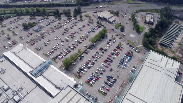 Aerial Drone Woodfields Retail Park, Bury, Lancashire. Shoppers.