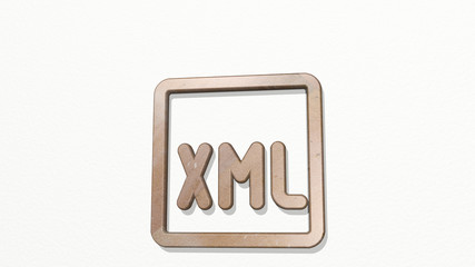 XML 3D icon on the wall, 3D illustration