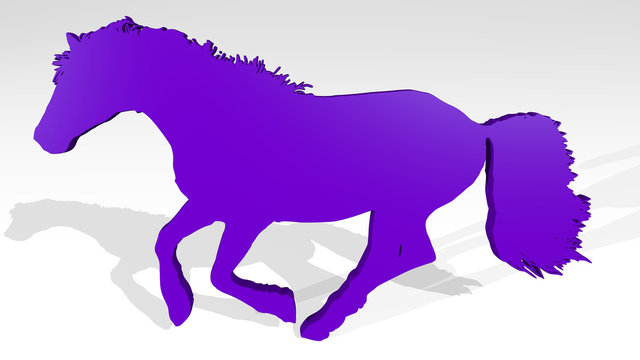 horse galloping 3D icon casting shadow, 3D illustration for animal and background