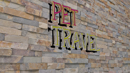 Fototapeta na wymiar pet travel text on textured wall, 3D illustration for animal and dog