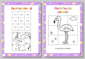 Subtraction Math Puzzle Worksheet. Educational Game. Mathematical Game. 