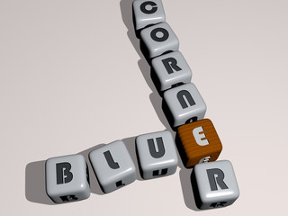 BLUE CORNER crossword by cubic dice letters, 3D illustration for background and abstract - obrazy, fototapety, plakaty