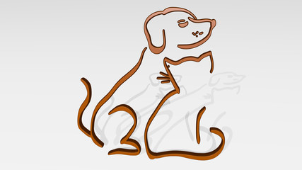dog 3D icon casting shadow, 3D illustration for animal and cute