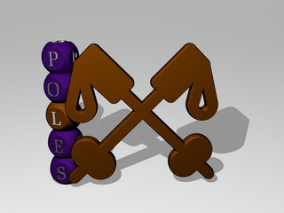 poles 3D icon and dice letter text, 3D illustration for background and blue