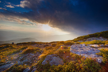 Sunset over the Carpathian mountains, Pip ivan mountain, Ukraine