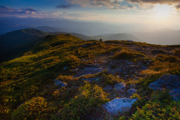 Sunset over the Carpathian mountains, Pip ivan mountain, Ukraine