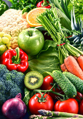 Assorted raw organic vegetables and fruits