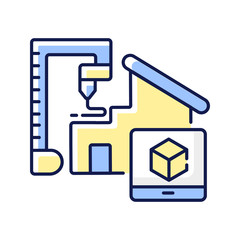 DIY building RGB color icon. Professional engineering project. Visual production of house. Render three dimensional model. House prototype. 3D print, house building. Isolated vector illustration