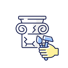 Restoration RGB color icon. Renovate cracked greek column. Professional decorator work. Classic building improvement. Craftsmanship service. Antique column for remodel. Isolated vector illustration