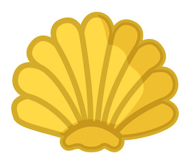 Sea shell yellow in semicircular form. Mollusk aquatic underwater inhabitant on white background. Water occupant of seas and oceans. Conch marine symbol. Cockleshell representative of flora and fauna