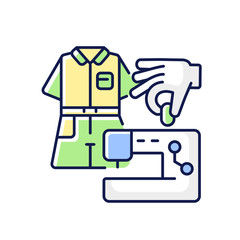 DIY fashion RGB color icon. Handmade outfit. Create clothes with sewing machine. Handicraft textile and cloth. Tailor studio. Needlecraft production. Designer workshop. Isolated vector illustration