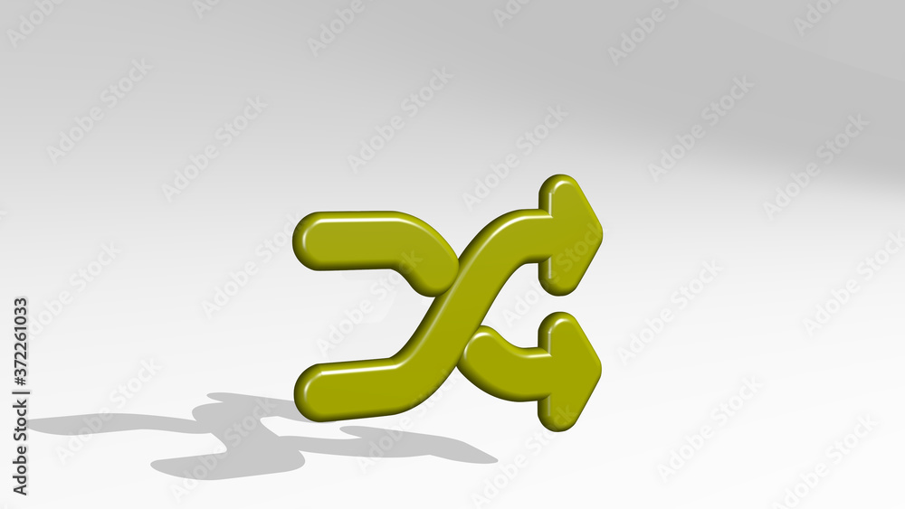 Poster button shuffle 3d icon casting shadow, 3d illustration for background and design