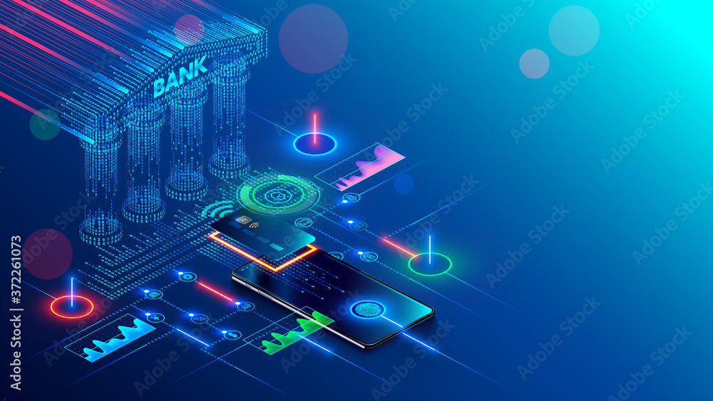 Aufkleber mobile bank conceptual illustration. internet online banking on phone. access to the money on bank c