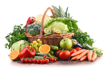 Assorted raw organic vegetables and fruits