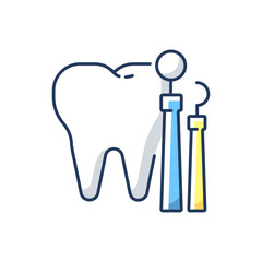 Dentistry RGB color icon. Dental medicine and health. Endodontics and orthodontics. Stomatology. Teeth treatment. Oral medicine. Dental hygiene. Hospital department. Isolated vector illustration