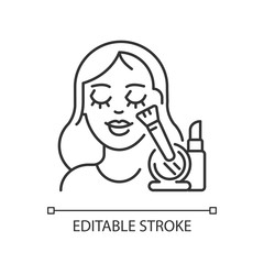 Makeup linear icon. Beauty parlor. Face cosmetics. Personal care. Makeup artist services. Thin line customizable illustration. Contour symbol. Vector isolated outline drawing. Editable stroke