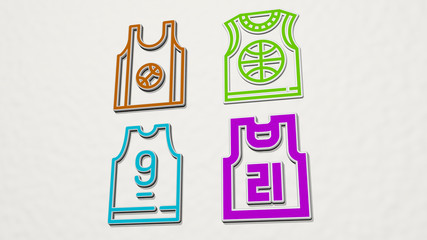 BASKETBALL JERSEY colorful set of icons, 3D illustration