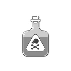 Bottle rectangular form poison with skull in profile for concept design. Dangerous container. Potion beverage medical concept. Chemistry addiction icon. Danger symbol. Isolated flat illustration