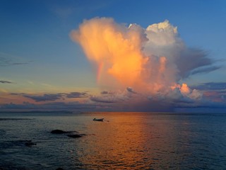 Naklejka na ściany i meble Seychelles, Indian Ocean, Mahe island, east coast, sunset at salt point