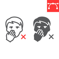 Do not touch your face line and glyph icon, coronavirus and covid-19, don t touch face sign vector graphics, editable stroke linear icon, eps 10.