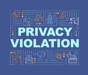 Privacy violation word concepts banner. Human freedoms. Surveillance. Private space. Infographics with linear icons on pink background. Isolated typography. Vector outline RGB color illustration
