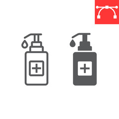 Fototapeta premium Hand sanitizer line and glyph icon, protection and covid-19, antiseptic sign vector graphics, editable stroke linear icon, eps 10.