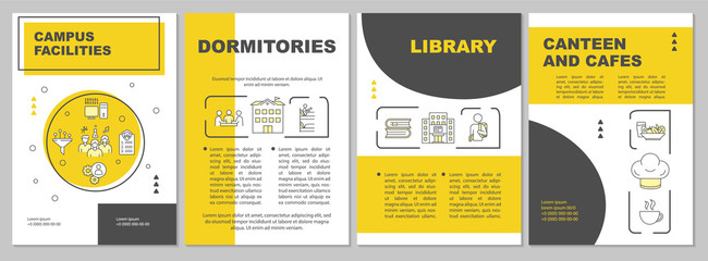 School facilities brochure template. University infrastructure. Flyer, booklet, leaflet print, cover design with linear icons. Vector layouts for magazines, annual reports, advertising posters