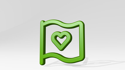 LOVE IT FLAG 3D icon casting shadow, 3D illustration for background and heart