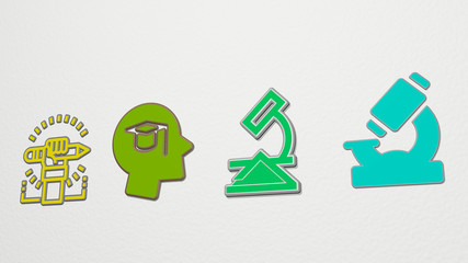 EDUCATION 4 icons set, 3D illustration for background and concept