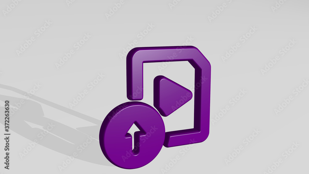 Poster video file upload 3d icon casting shadow, 3d illustration for background and camera
