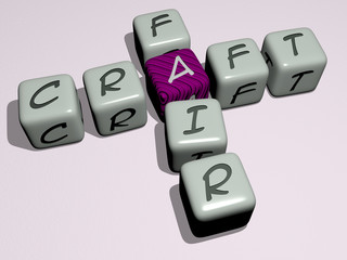 craft fair crossword by cubic dice letters, 3D illustration for background and art
