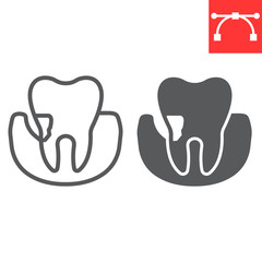Periodontitis line and glyph icon, dental and stomatolgy, periodontal tooth sign vector graphics, editable stroke linear icon, eps 10.