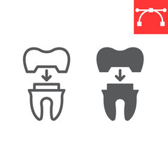 Dental crown line and glyph icon, dental and stomatolgy, tooth crown sign vector graphics, editable stroke linear icon, eps 10.