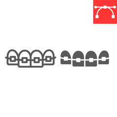 Dental braces line and glyph icon, dental and stomatolgy, teeth with braces sign vector graphics, editable stroke linear icon, eps 10.