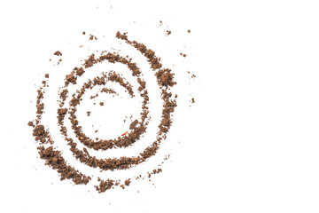 Fertile soil texture background seen from above, top view. Gardening or planting concept. Isolated on white