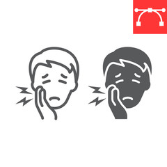 Toothache line and glyph icon, dental and stomatolgy, tooth pain sign vector graphics, editable stroke linear icon, eps 10.