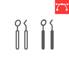 Dental tools line and glyph icon, dental and stomatolgy, dentist tools sign vector graphics, editable stroke linear icon, eps 10.