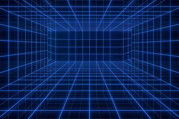 Empty cyberspace tunnel with glowing lines, 3d rendering.