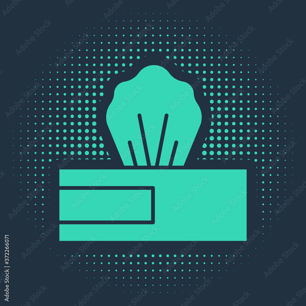 Aufkleber green wet wipe pack icon isolated on blue background. abstract circle random dots. vector..