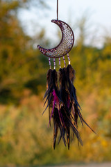 Handmade dream catcher with feathers threads and beads rope hanging