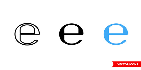 E symbol icon of 3 types color, black and white, outline. Isolated vector sign symbol.