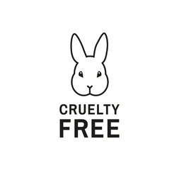 Animal Cruelty free flat icon design concept. Product not tested on animals symbol with bunny . - Vector illustration