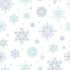 Beautiful hand drawn snowflakes seamless pattern, fragile winter background, great for textiles, banners, wallpaper, wrapping - vector design