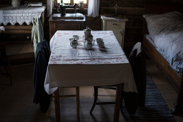 interior of an old wooden cottage