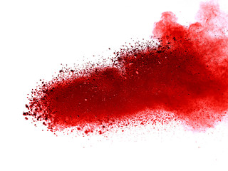 Red dust particle splash isolated on white background.