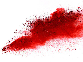 Red dust particle splash isolated on white background.