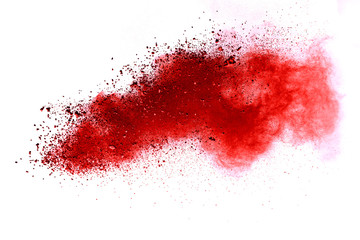Red dust particle splash isolated on white background.
