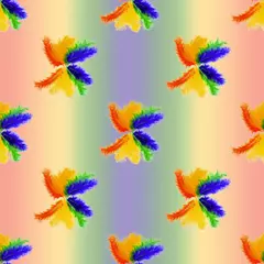 Fototapete Schmetterlinge Nahtloses Muster aus regenbogenfarbenen Vogelfedern auf Regenbogenhintergrund. LGBT-Konzept. Foto in hoher Qualität