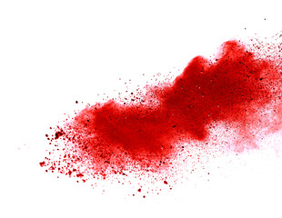 Red dust particle splash isolated on white background.