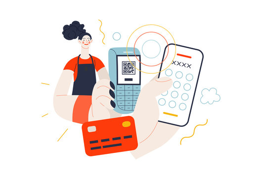 payment processing, woman holding phone, credit card clip art preview